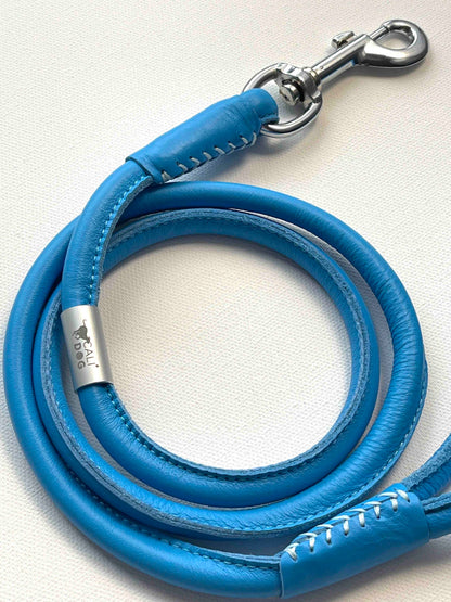 Rolled Leather Blue Dog Leash