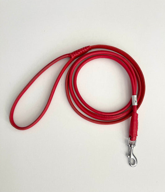 Red Rolled Leather Dog Leash