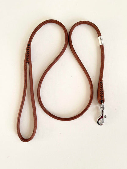 Rolled Leather Brown Dog Leash