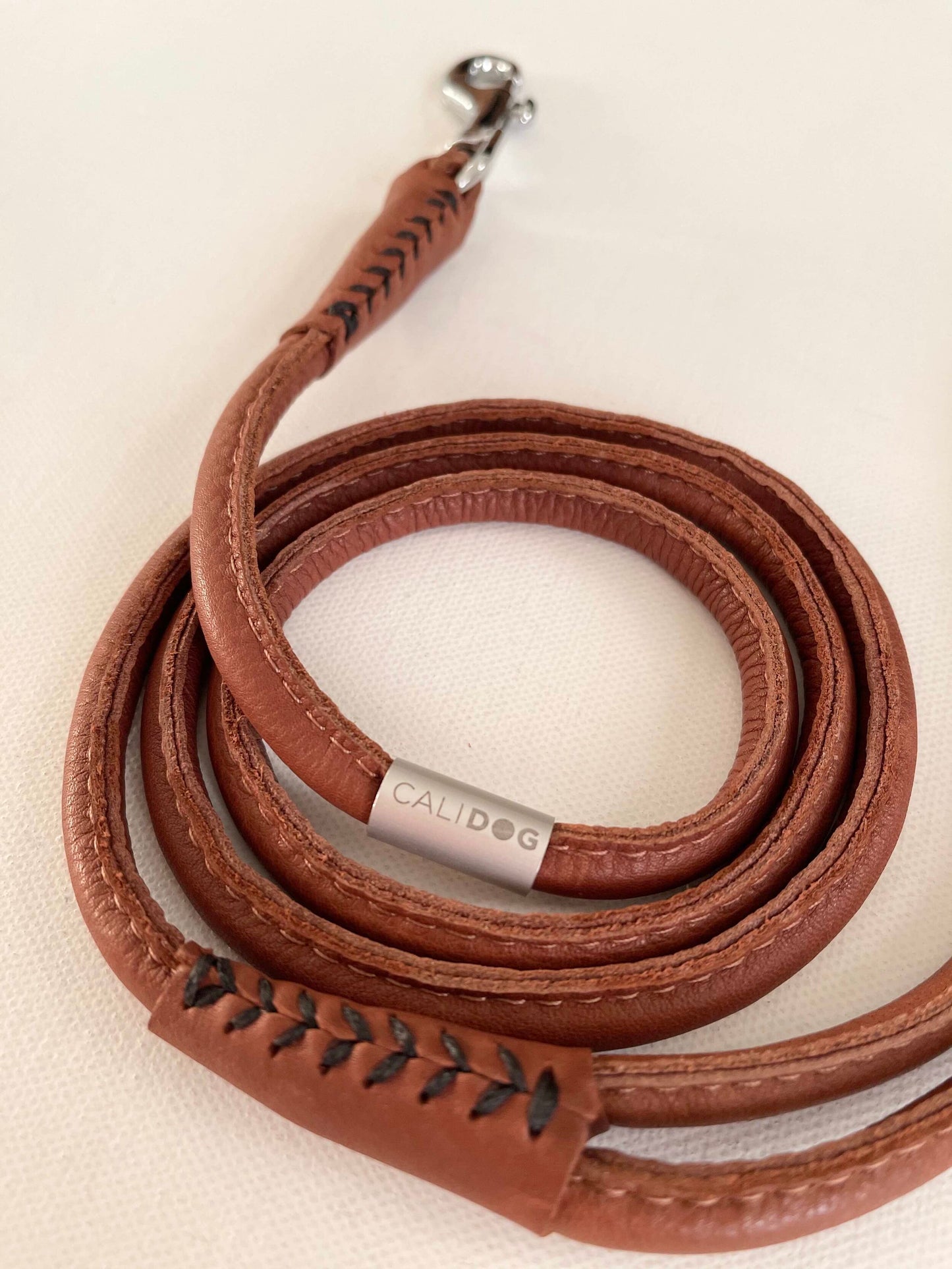 Rolled Leather Brown Dog Leash