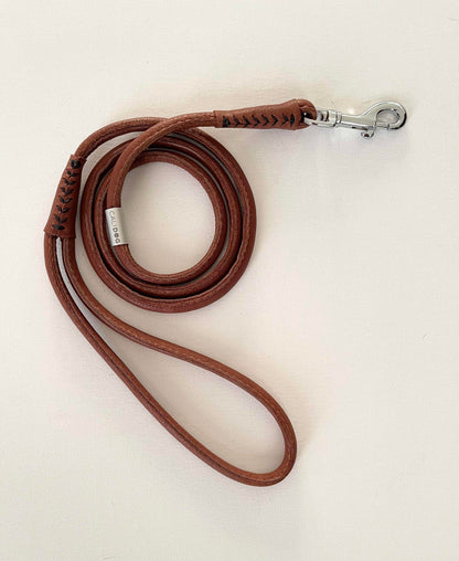 Rolled Leather Brown Dog Leash