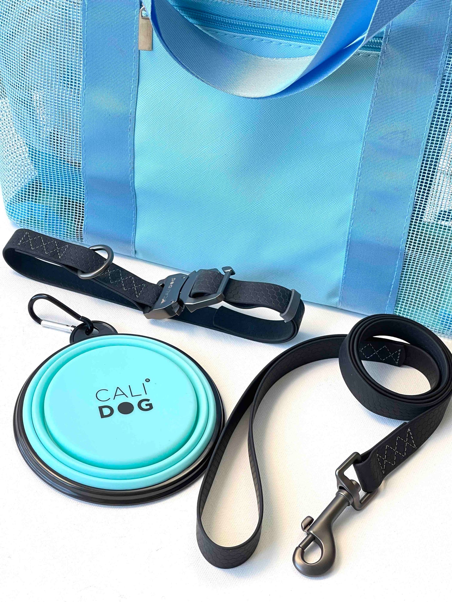 Beach Set: Waterproof Dog Collar and Leash, Beach Bag, Towel and Dog Bowl