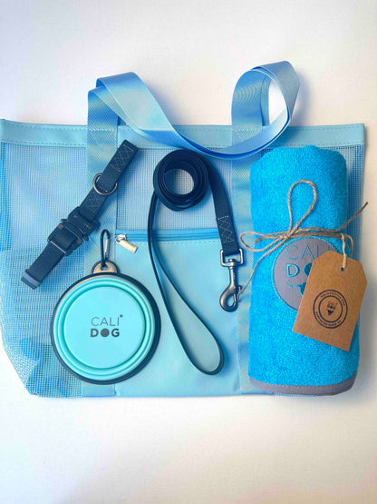 Beach Set: Waterproof Dog Collar and Leash, Beach Bag, Towel and Dog Bowl