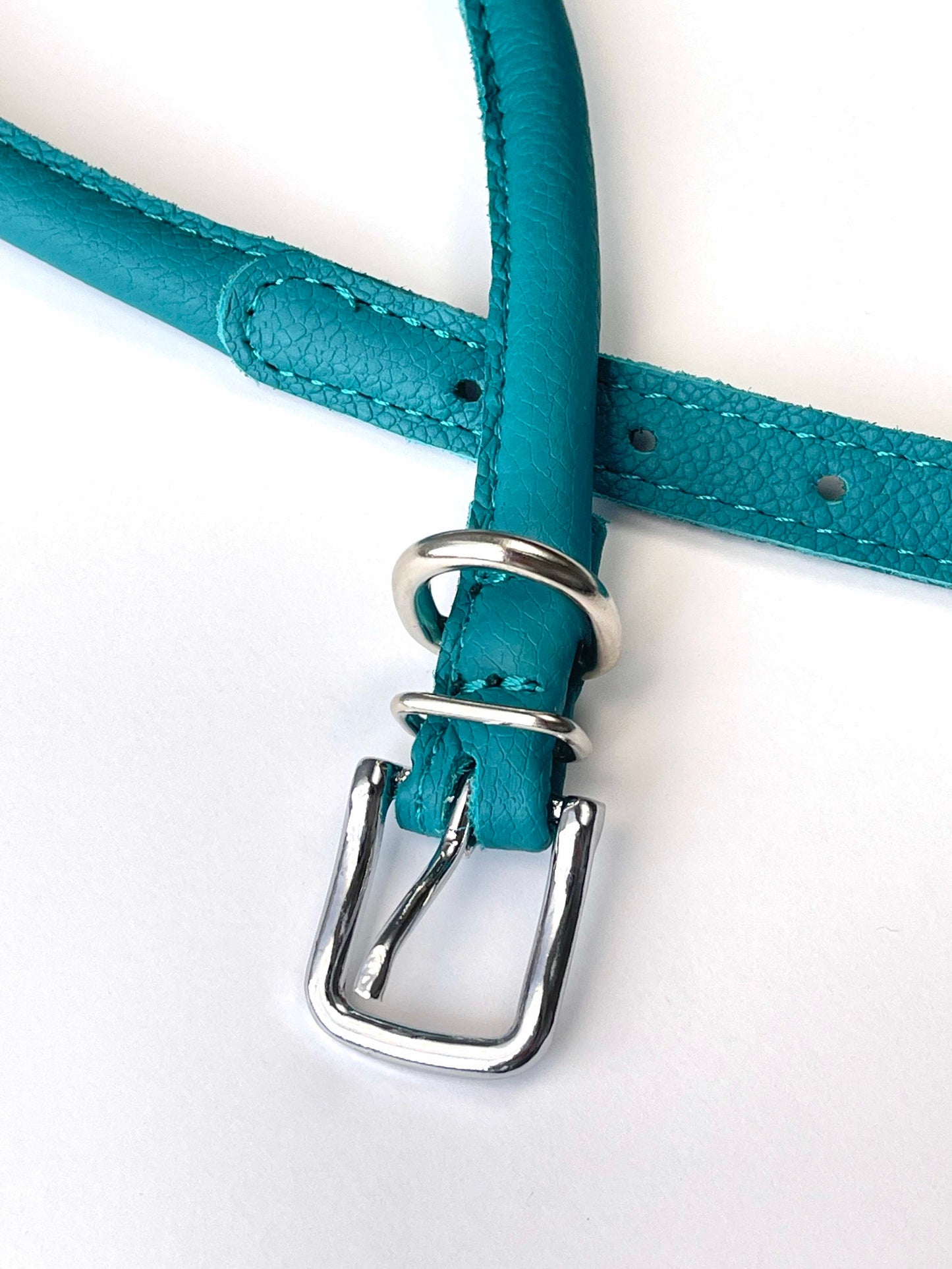 Teal Rolled Leather Dog Collar