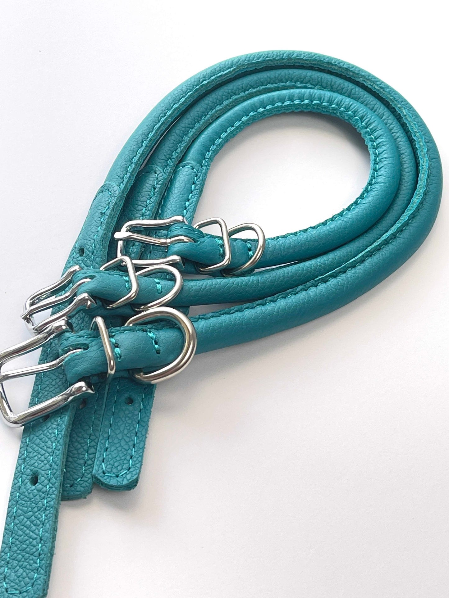 Teal Rolled Leather Dog Collar