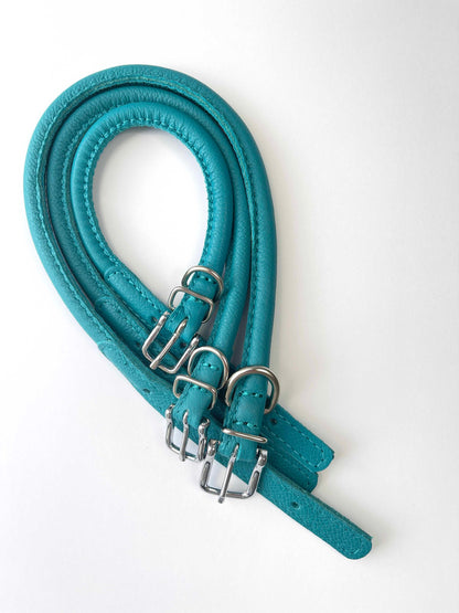 Teal Rolled Leather Dog Collar