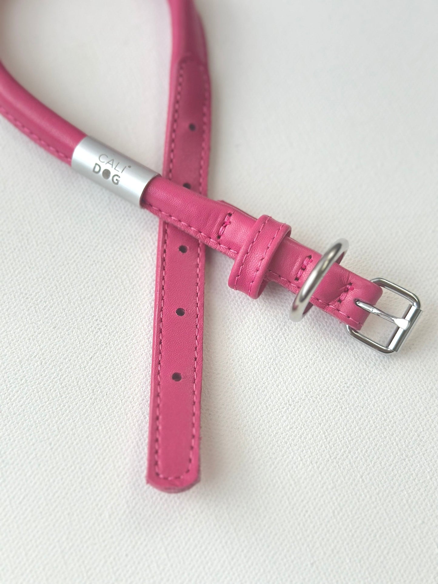 Pink Rolled Leather Dog Collar