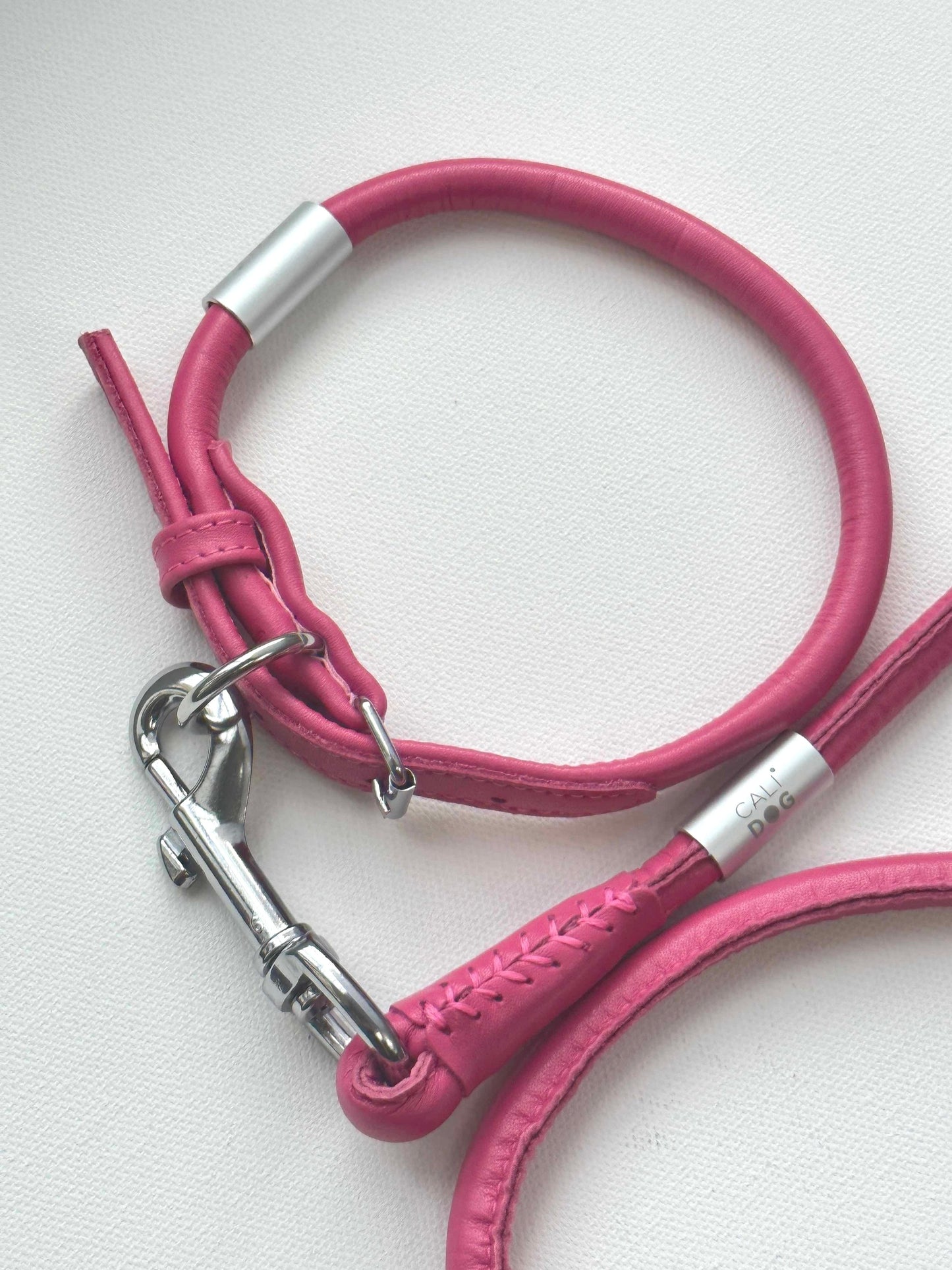 Pink Rolled Leather Dog Collar