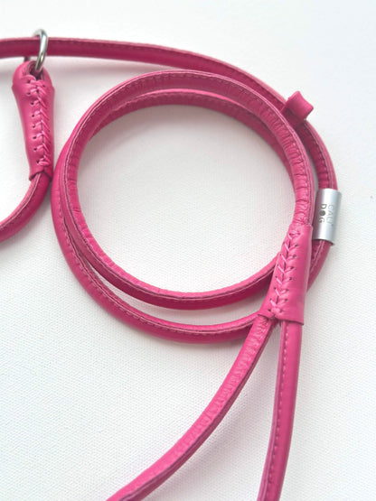 Pink Rolled Leather Dog Collar and Leash Set