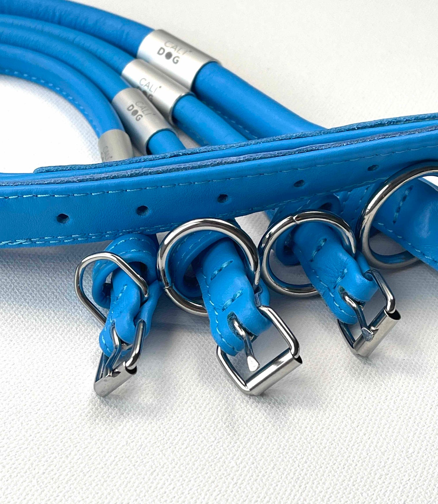 Blue Rolled Leather Dog Collar