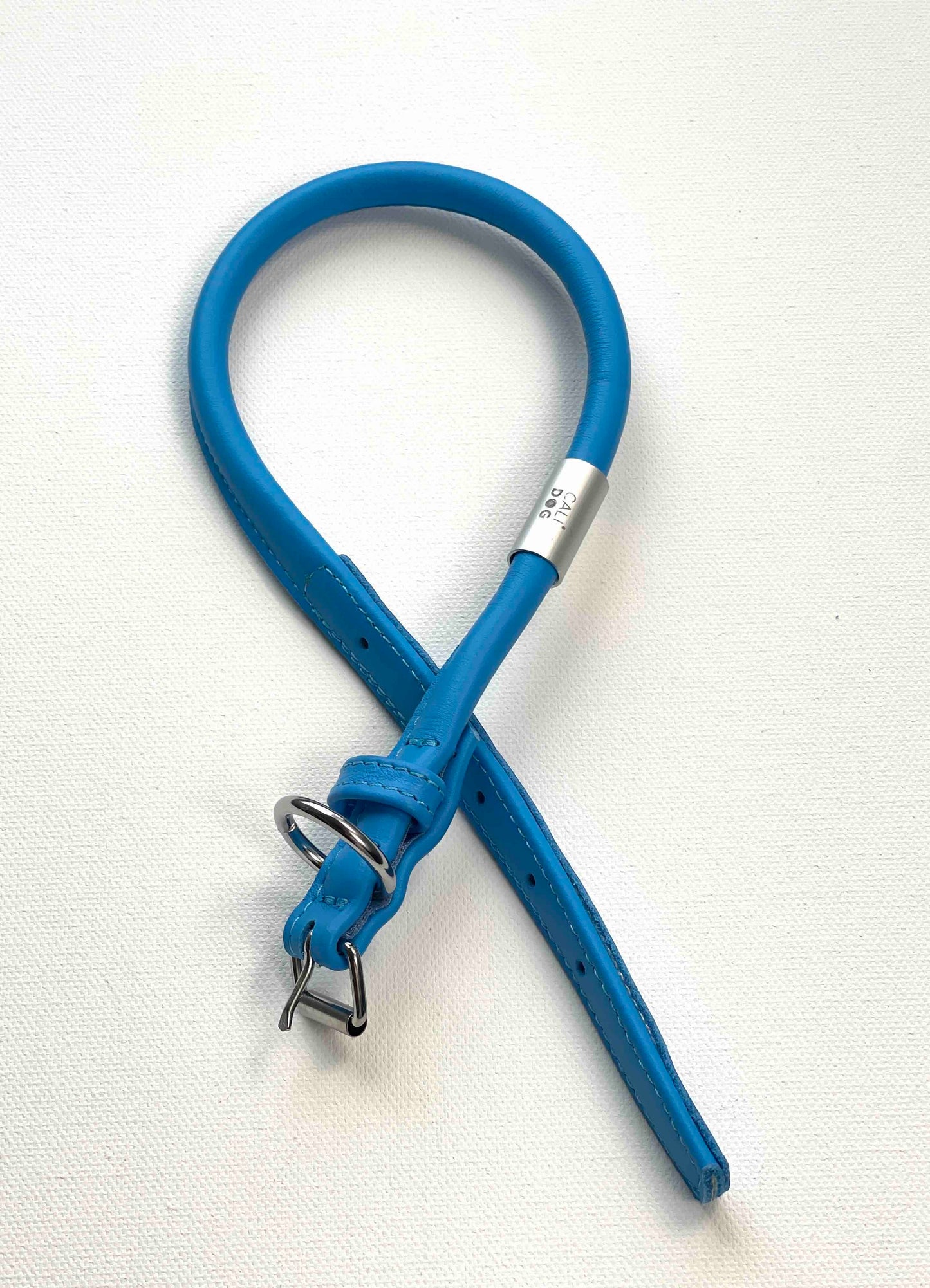 Blue Rolled Leather Dog Collar and Leash Set