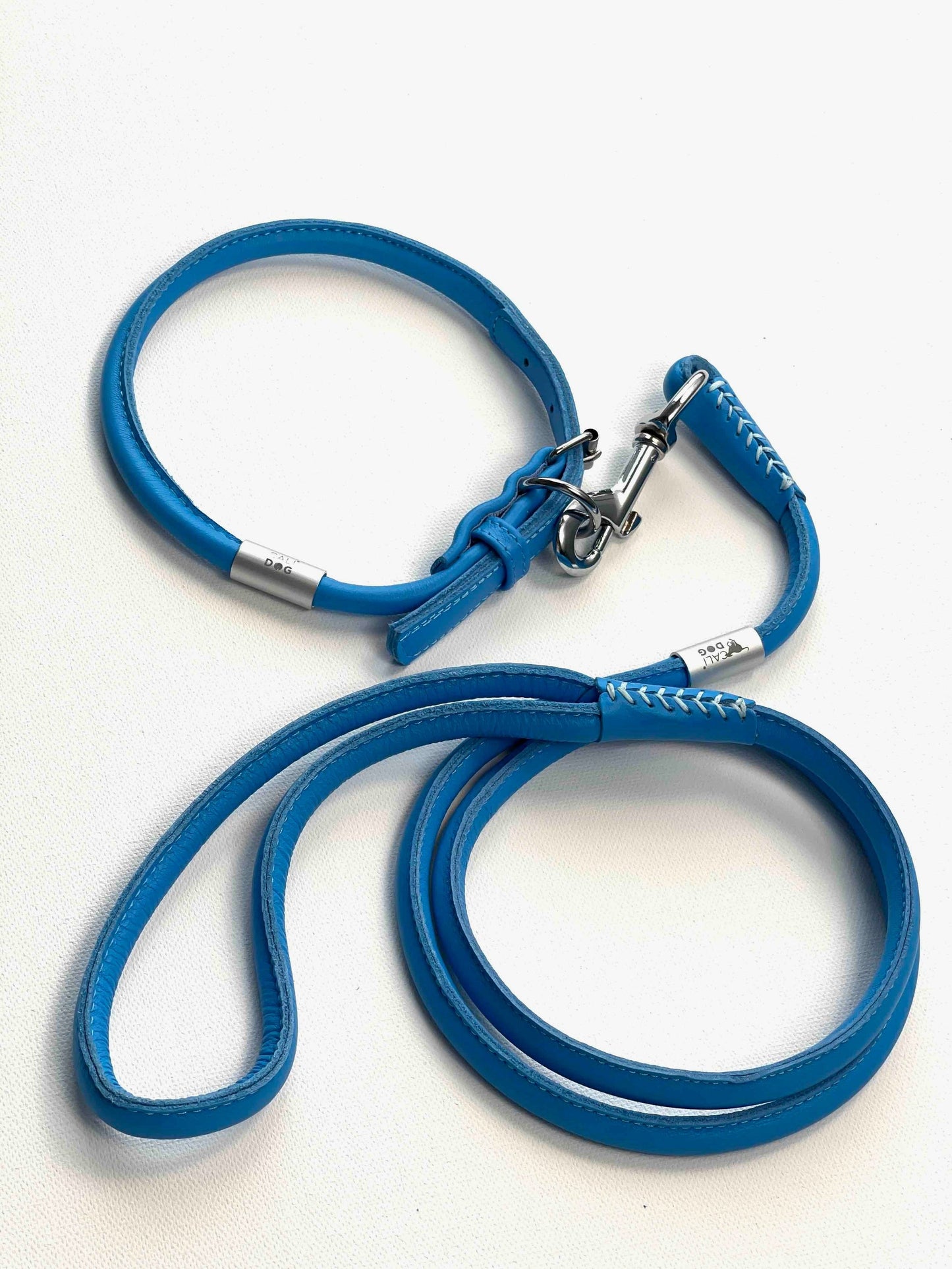 Rolled Leather Blue Dog Leash