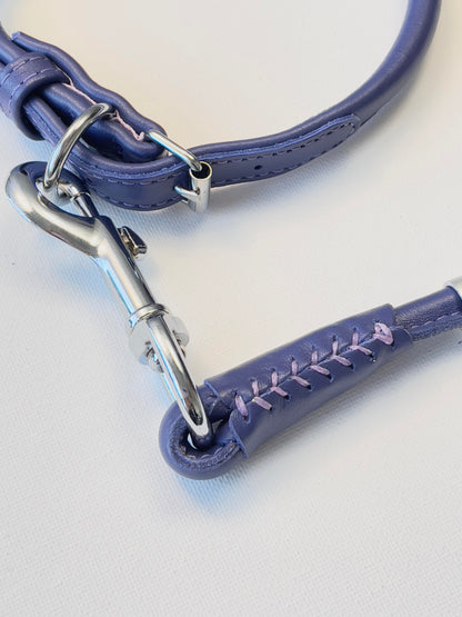 Rolled Leather Purple Dog Leash