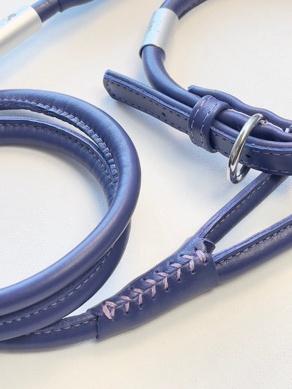 Rolled Leather Purple Dog Leash