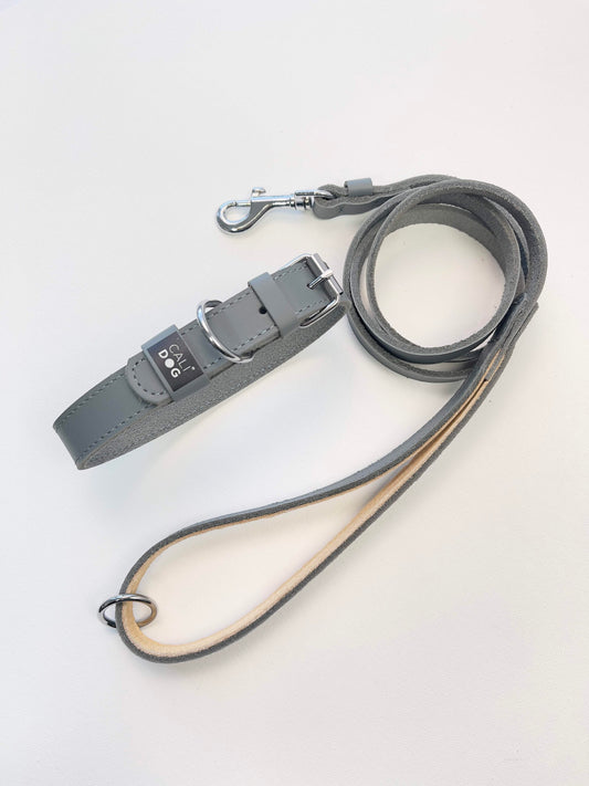 Grey Classic Dog Collar and Leash Set