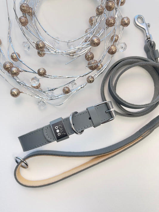 Grey Classic Dog Collar and Leash Set