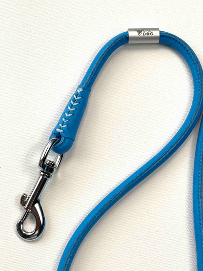 Rolled Leather Blue Dog Leash