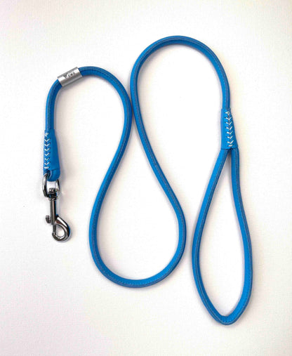 Blue Rolled Leather Dog Collar and Leash Set